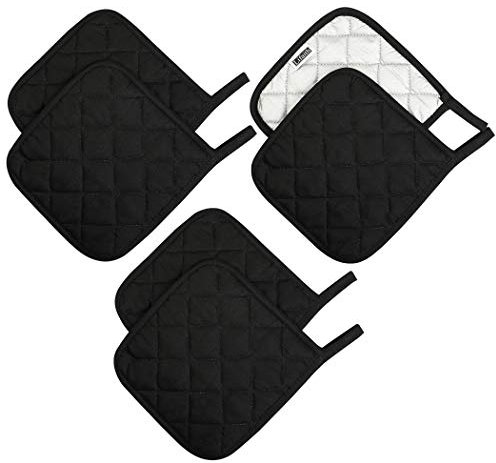 Lifaith 100% Cotton Potholders Kitchen Everyday Basic Terry Pot Holder Heat Resistant Large Coaster Hot Pads Kit Trivets Set for Cooking and Baking Set of 6 (Black)