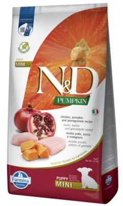 Farmina N&D Pumpkin Puppy Mini Pellets Hundefutter (Trockenfutter, mit hochwertigen Vitaminen und natürliche Antioxidantien, ohne Mais, Zutaten: Huhn und Granatapfel, Portionsgröße: 7 kg)