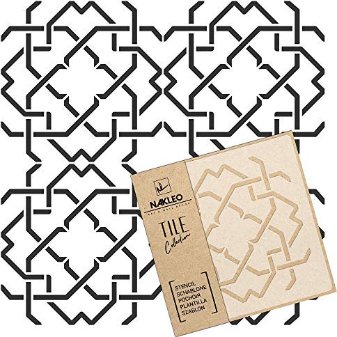 NAKLEO Fliesen Schablone zum Malen 30x30 cm, Mazara Spanische Maurische Blume Marokkanisch, Kunststoff Wiederverwendbare Bodenschablone DIY, Holz Möbel Wand Dekoration - Terrakotta