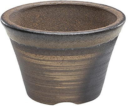 Wazakura Banko Series Bonsai Schale aus Keramik, Handgefertigt, mit Ablaufloch, 11 cm, Hergestellt in Japan, Bonsai-Baum, Gartenbehälter, Blumen, Sukkulenten, Zimmerpflanzen - Goldbraun