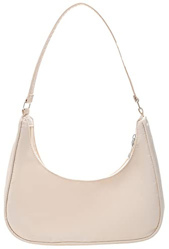 Sobw Macaron einfarbige Unterarmtasche, modische Damen einfarbige One-Shoulder-Hobo-Tasche, lässige Damen Reißverschluss kleine Geldbörse, Top-Griff Handtasche, geeignet for Freizeiteinkäufe, beige, M