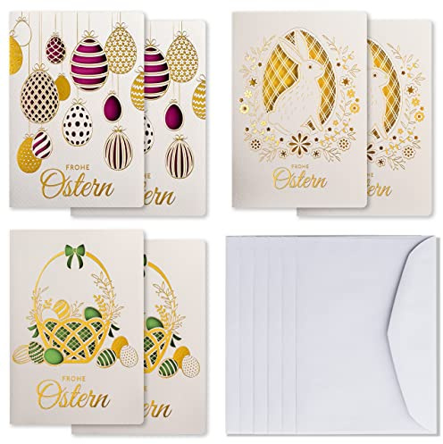 Art Nuvo – EXKLUSIVER SET VON 6 OSTERKARTEN, HERGESTELLT AUS EDLEM PAPIER MIT BUNTEN EINLAGEN UND UMSCHLÄGEN 120x170mm, EE-MIX3