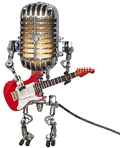 SINGID Lampada da scrivania retrò industriale robot, Steampunk microfono robot USB luce notturna con chitarra, mini microfono in metallo, giocattolo per casa, ufficio, bar, decorazione rossa, 10 x 7