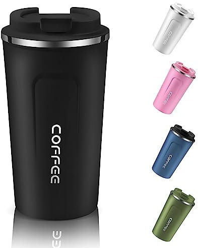 EALLEN Travel Mug with Leakproof Lid Reusable Insulated Coffee Cup for Hot & Cold Drinks/Tea Portable Stainless Steel Thermal Takeaway Travel Coffee Mug for Car/Outdoor/Picnic/Office/School(Black)