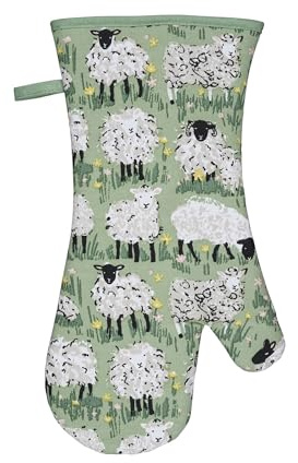 Ulster Weavers - Sheep Gauntlet Oven Glove (37 x 20cm) - 100% Cotton - 1 Piece - Green Sheep Oven Glove Heat Resistant - Oven Glove with Sheep - Sheep Kitchen Accessories - Sheep Gifts for Kitchen