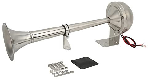 HERCHR LKW-Lufthupe, 328dB 12V 30W VXH1112MAR-C 15,7x4,1 Zoll Laute Einzeltrompete Edelstahl-Marine Bootshupe Universal Autohupe Zughupe Car Horn Lautsprecher Hupe Für Boote Wohnmobile Yachten