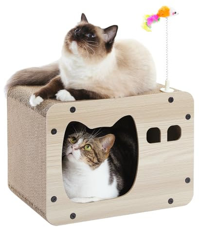 PETEPELA Rascador para gatos, almohadilla rascadora, rascador ondulado, muebles rascadores con juguetes, alfombrilla para gatos de interior como protección de muebles