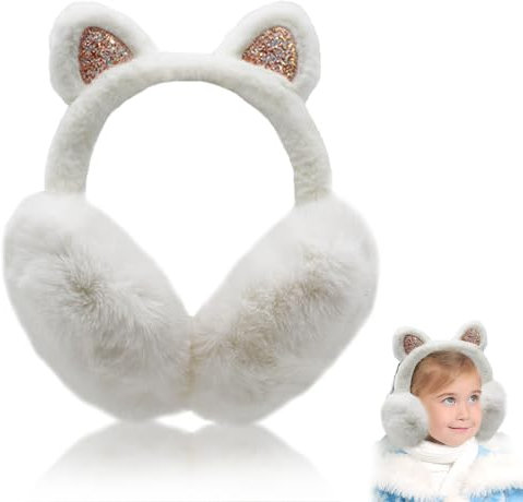 Aoreun Cache-Oreilles pour Enfant, Chaud Enfant Cache-oreille D'hiver Mignon Chat Cache Oreille Cache-Oreilles en Peluche Cache-oreilles d'Extérieur Cache-Oreilles Chaud Hiver (Blanc)
