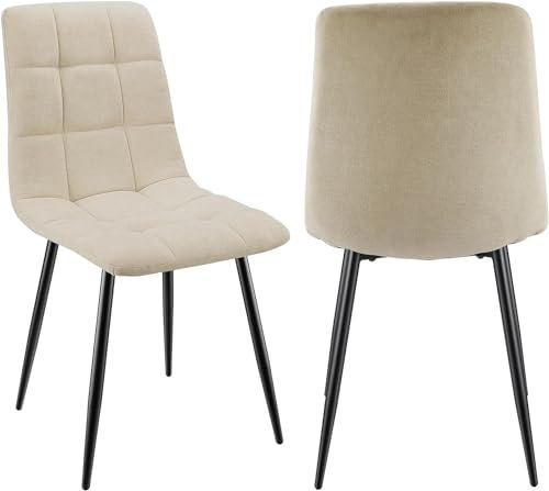 JIJIAN 2er Set Esszimmerstühle, Gepolsterte Stühle mit Leinenstoff und Schwarzen Metallbeinen, Schachbrettmuster, Esszimmerstühle für Esszimmer Wohnzimmer Schlafzimmer Küche Lounge Rezeption
