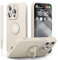 pcgaga Silicone Phone Case for iPhone 15 Pro Max with Screen Protector [Ring Holder Stand] [Wrist Strap] [Microfiber Lining] Slim Shockproof Protective Cover, 6.7, White