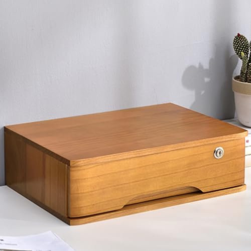 Lockable desktop file storage box, desktop solid wood file box, 1/2/3/4 Tier with Lock. Can Store Miscellaneous Goods/A4/Documents/Mail, Office Supplies Storage Box for Home,Office ( Color : Wood yell