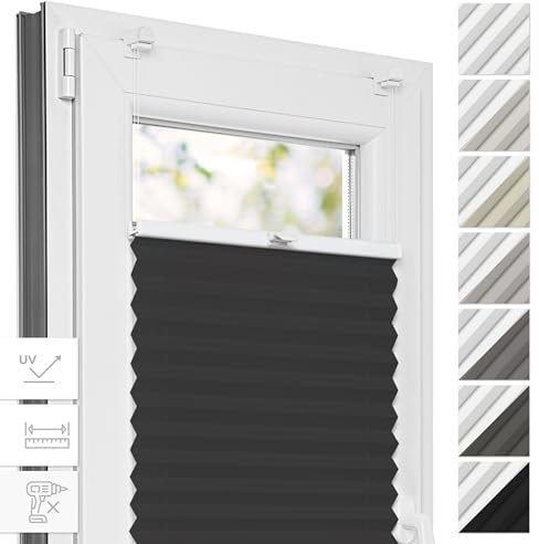 Estika Thermo Plissee ohne Bohren - 115 x 230 cm - Farbe: Graphite - Fensterrollos für innen, Plissee Verdunklung, Plissee Blickdicht, Rollos für Fenster ohne Bohren