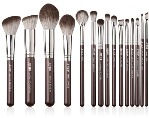 Jessup Pinselset Makeup Pinsel Set 15tlg Make Up Pinsel Set Premium Synthetik Puderpinsel Foundation Augenbrauen Concealer Rouge Lidschatten Kontur Eyeliner Highlighter Pinsel Braun T498