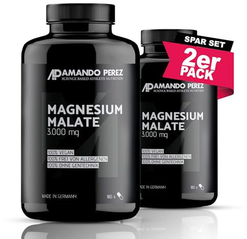 Amando Perez Magnesium Malat Tabletten 3000mg Hochdosiert - 360 Stück Magnesiummalat Vegan & Laborgeprüft (450mg Magnesium) Kapseln für Sport - Trägt zu einer normalen Muskelfunktion bei