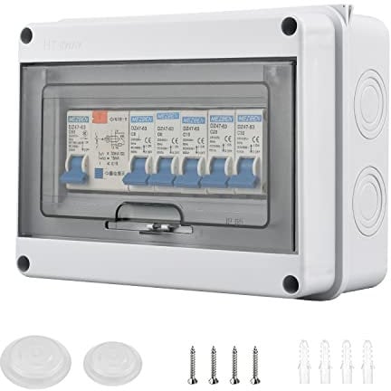 Scatola Elettrica da Esterno IP65, con 5 Vie Interruttore Dell'aria 2x6A+1x10A+1x20A+1x32A, Impermeabile Quadro Elettrico 63A, per Essere Utilizzato All'interno e All'esterno