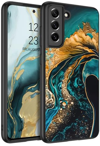 BENTOBEN für Samsung S21 FE 5G Hülle, Handyhülle Samsung Galaxy S21 FE 5G Case Leuchten im Dunkeln Slim dünn Fluoreszenz Gold Grün Marmor Muster PC Schale TPU Bumper Kratzfest Schutzhülle Hülle