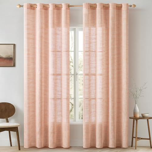 MIULEE Gardinen mit Ösen, Leinenoptik 140x175 cm Orange, 2er Set | Moderne Lichtdurchlässige Fensterschals für Wohnzimmer, Küche & Schlafzimmer, Durchscheinende Dekorative Schlaufenschal