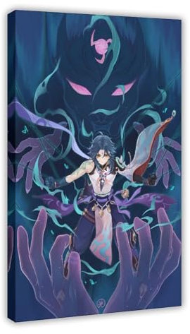 Genshin Impact Xiao Games Poster, Leinwand, Poster, Schlafzimmer-Dekor, Sportlandschaft, Büro, Raumdekoration, Geschenkrahmen: 60 x 90 cm
