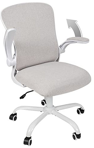 ELECWISH Home Office Desk Chair, Ergonomic Computer Chair, with Flip-up Armrest, Lumbar Support, Height Adjustable, 30° Rocking, Swivel, Beige