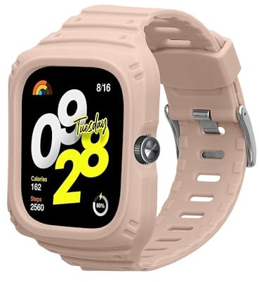 kwmobile Pulsera Compatible con Xiaomi Redmi Watch 4 - Correa de Silicona con Bumper para Reloj - Rosa Palo