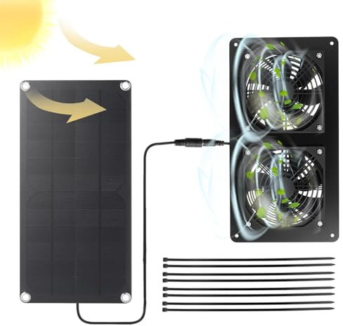 Ventilateurs d'extraction pour serre | Ventilateurs solaires à l'extérieur, ventilateur solaire de grenier 10 W | Petit ventilateur étanche à énergie solaire, câble de ventilation étanche pour niches