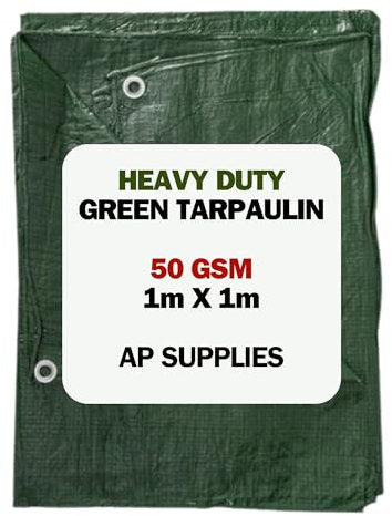 AP Supplies Lightweight Green Tarpaulin 1m x 1m | 50gsm Waterproof & Weatherproof Sheet with Reinforced Edges & Metal Eyelets | Outdoor Cover for Garden, Camping & DIY Use