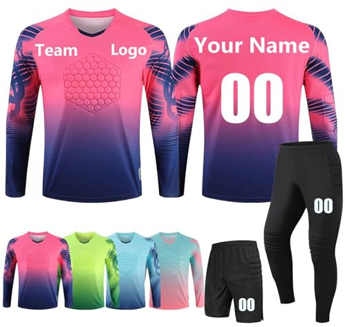 COITROZR Maglia da Portiere da Calcio Uomo Personalizzabile,Maglia Portiere Maglia Calcio Portiere Uomo Bambini con Nome Numero Logo Squadra(Rose)