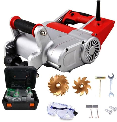 Rainureuse murale électrique sans poussière 1100 W avec 2 lames en alliage (25/35 mm), réglage de la profondeur 20-30 mm, machine de découpe de murs en béton(Red)