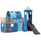 vidaXL Kinderhochbett mit Turm, Hochbett mit Rausfallschutz, Kinderbett mit Leiter Rutsche, Spielbett Etagenbett, Blau 90x200cm Massivholz Kiefer