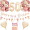 50th Birthday Decorations for Women, Retro Blush Pink Balloons, 50th Birthday Banner, Unique Triangle Flag Banner, 50th Birthday Balloons, Rose Gold White Sand Nude Balloon Set