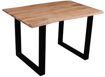 SAM Esszimmertisch 120x80 cm Quinn, echte Baumkante, eichefarben, massiver Esstisch aus Akazienholz, Metallbeine Schwarz, Baumkantentisch