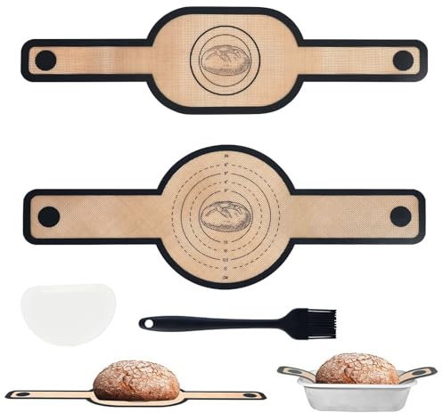 2 PC Silicone Bread Sling for Dutch Oven, Anti-Stick Sourdough Silicone Bread Sling with Long Handles, Reusable Baking Mat with Dough Scraper&Silicone Brush