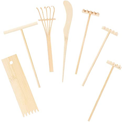 ifundom Sand Tray and Bamboo Rake for Zen Garden for Desk Miniature Garden Rakes Bamboo Tools for Meditation Creative Decorative Tabletop Sand Box