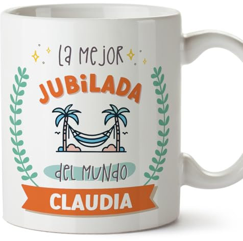MUGFFINS Tazas Personalizadas para JUBILADA mujer - En Español - Mejor del mundo - Con dibujo - 11 oz / 330 ml - Regalo Personalizable original y divertido