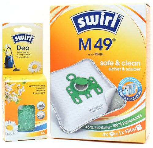 PakTrade 4 Staubsaugerbeutel + Deo-Perlen kompatibel mit Miele S 269 i ... 282 i Serie | kompatibel mit Swirl M49 - M 49 | 4 Beutel, Lufterfrischer, Zubehör, Ersatzteile
