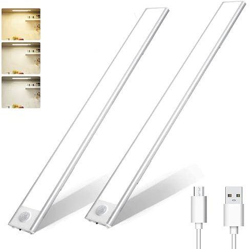 VA VIAD Pack de 2 Luces LED para Armario Ajustable con Sensor de Movimiento y Carga USB (20cm) - Luz con LEDS para la Habitación o Dormitorio - Luces LEDS Con Detector de Movimiento para la Cocina