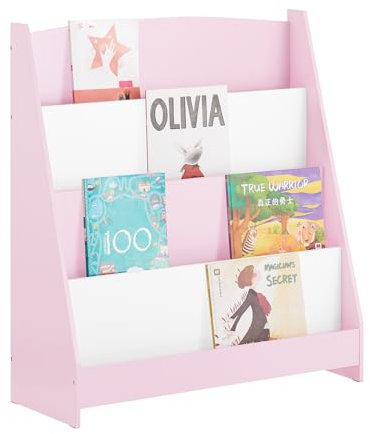 SoBuy Bücherregal Kinder Montessori Kinderregal mit 4 Ablagefächern Regal Kinderzimmer Spielzeug Aufbewahrung Büchergestell Hängefächerregal Rosa 80x88x30cm KMB32-P