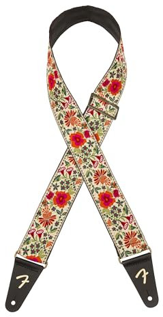 Fender Mosaik-Jacquard-Gitarrengurt, verstellbar von 80-140 cm, Lederenden, cremefarben