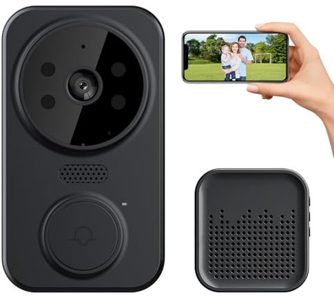 Onperpoe HD Battery Video Doorbell Smart Doorbell Camera Wireless with Ring Chime, WiFi, Night Vision, 2-way Call, Home Security System Black