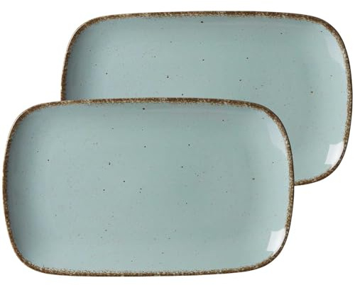 Ritzenhoff & Breker Servierplatten-Set Casa 2-teilig, 33 x 20 cm, Recheckige Platten im Vintage-Look, Mix & Match-Geschirr, Spülmaschinenfest & Mikrowellengeeignet, Porzellan, Blau