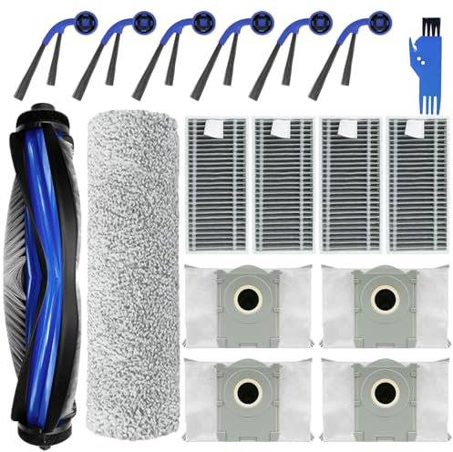 Dxyue Paquete de 17 piezas de repuesto para aspiradora robótica Ecovacs Deebot T80 Omni / T80, 1 cepillo principal, 1 rodillo de fregona, 6 cepillos laterales, 4 filtros, 4 bolsas de polvo, 1