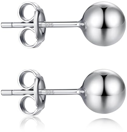 JiaYang 18k White Gold Plated Ball Earrings Polished Ball Stud Earrings 925 Sterling Silver Ball Stud Earrings Hypoallergenic Ball Earrings Studs 4mm