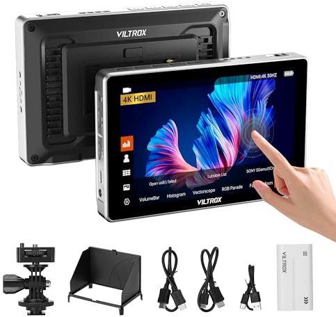VILTROX DC-L1 7 Camera Field Monitor Touchscreen DSLR Kamera Monitor with 170° Wide View Angle,600 Nits,HD 1280x800 IPS 4K HDMI Loop in/Out with Peak Focus Video Assist Waveform,Battery,Sunshade Hood