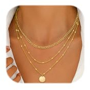 Forbabe 3 Stück Kette Gold Layering Halskette Damen Goldkette Lange Ketten mit Anhänger Vintage Doppel Rund Plättchen Schmuck Mehrreihige Choker Set
