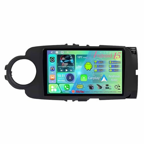 9 Pulgadas Pantalla Táctil Android 15 Radio 2 DIN para Toyota Yaris LHD RHD 2012-2017 con Carplay GPS Navigation Bluetooth Controles del Volante Cámara de Respaldo(A,T100 [2+32G])