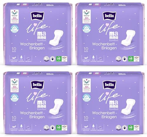 bella life Mamma Komfort Wochenbett Einlagen | dermatologisch getestet | Vorlagen für Wöchnerinnen extra saugfähig, atmungsaktiv & parfümfrei | Wochenbett Binden im 4er Pack - 4 x 10 Stück