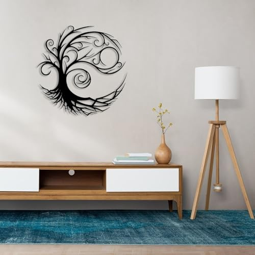 Generisch Lebensbaum Metall wanddeko, Schwebende Wandskulptur, schwarz Baum des Lebens Wandhänger Dekoration Für Büro Schlafzimmer, Wohnzimmer, Küche(40cm/15.7)