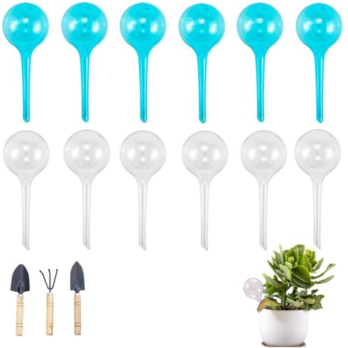 Naisfei 12 automatic plant waterers with three shovels, Garden Water Device Watering Bulbs, Automatic Watering Globes for Plant, for Plant Indoor Outdoor(blue, Transparent)