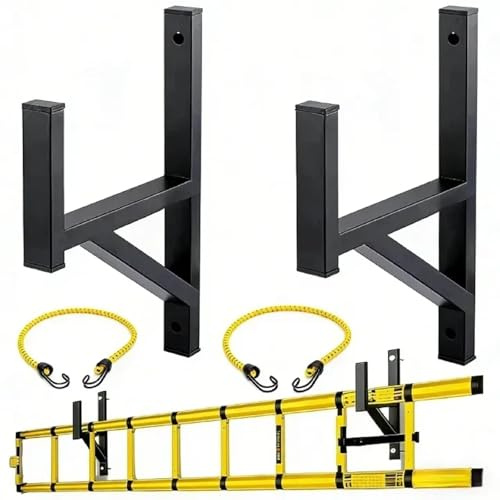 MAIQIYALAN 2 Racks Side Mount Trailer Ladder Rack, Heavy Duty Steel Ladder Rack with Ratchet Rope for Truck, Open and Enclosed Trailer Side Wall Mount, Black