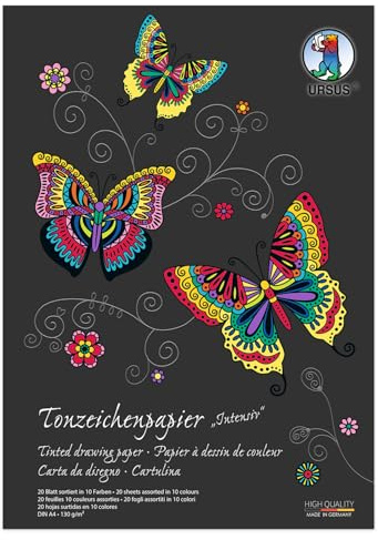 Tonzeichenpapier-Block Intensiv, DIN A4, 130g/qm, 20 Blatt, 10 sortierte Farben
